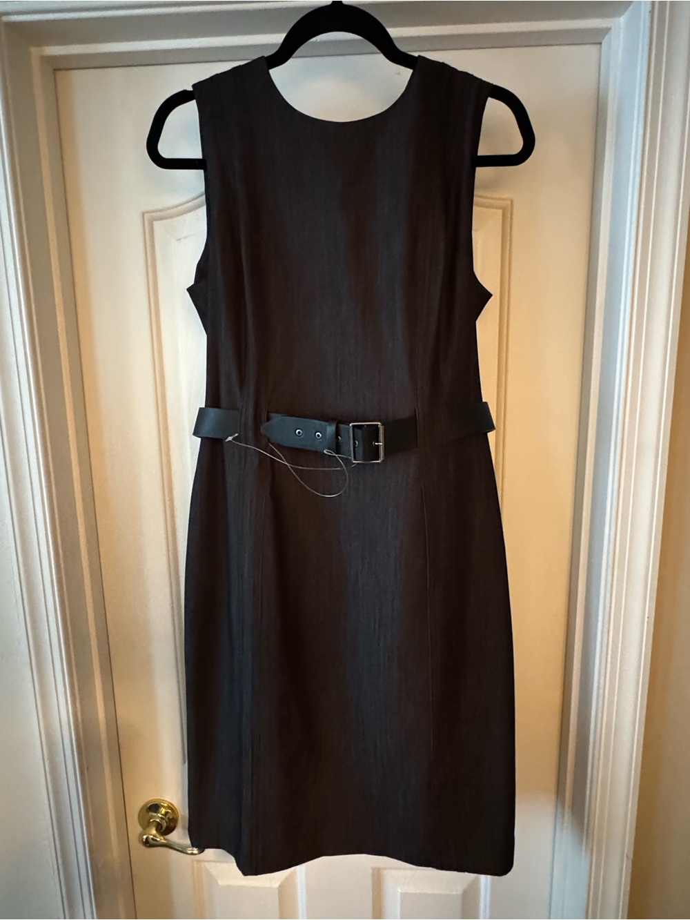 Calvin Klein Sleeveless Black Sheath Dress with Belt
